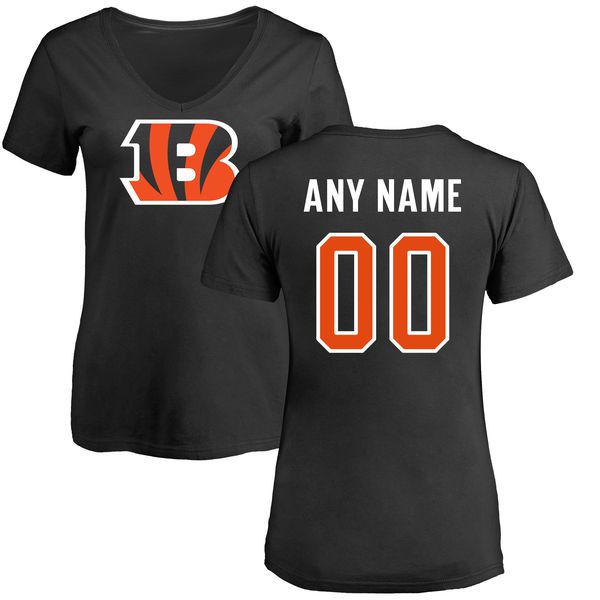 Women Cincinnati Bengals NFL Pro Line Black Any Name and Number Logo Custom Slim Fit T-Shirt->->Sports Accessory